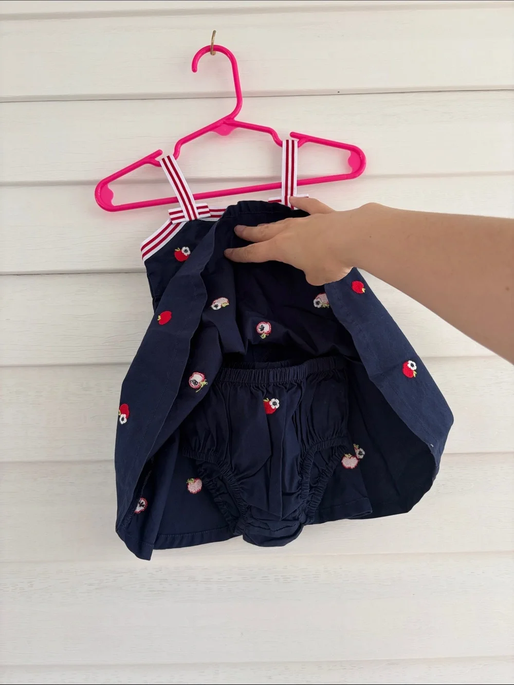 Gymboree Vintage Y2K Apple Dress 6-12 Months NWT Navy Cotton Baby Dress